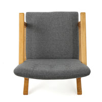 Maze Rocking Chair, Mid-Century Brown Rubberwood, Tufted Gray Fabric -BM321740