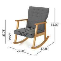Maze Rocking Chair, Mid-Century Brown Rubberwood, Tufted Gray Fabric -BM321740