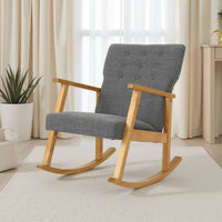Maze Rocking Chair, Mid-Century Brown Rubberwood, Tufted Gray Fabric -BM321740