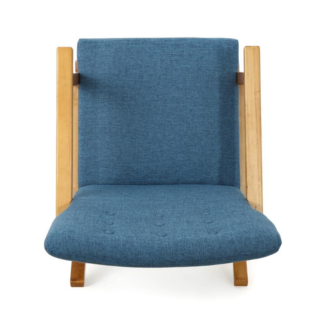 Maze Rocking Chair, Mid-Century Brown Rubberwood, Tufted Blue Fabric -BM321741