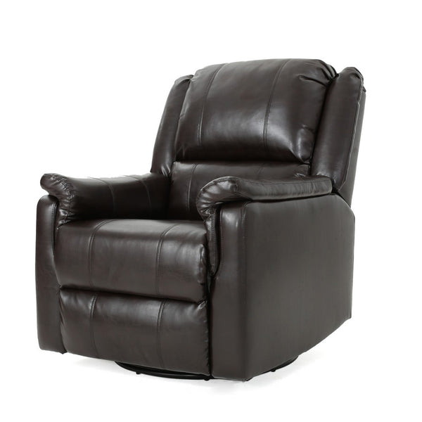 Zune Manual Glider Recliner Chair, Swivel Ergonomic, Brown Faux Leather -BM321743