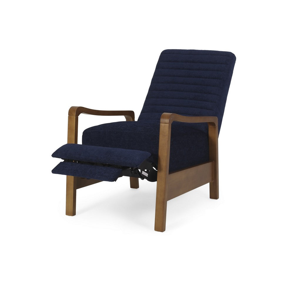 Copa Manual Recliner Lounge Chair, Brown Wood, Navy Blue Channel Tufted -BM321744
