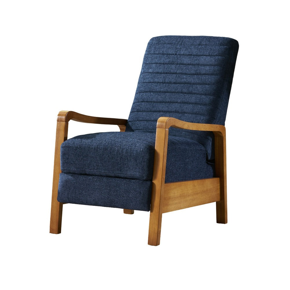 Copa Manual Recliner Lounge Chair, Brown Wood, Navy Blue Channel Tufted -BM321744