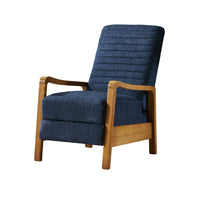 Copa Manual Recliner Lounge Chair, Brown Wood, Navy Blue Channel Tufted -BM321744