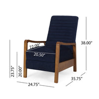 Copa Manual Recliner Lounge Chair, Brown Wood, Navy Blue Channel Tufted -BM321744