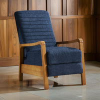Copa Manual Recliner Lounge Chair, Brown Wood, Navy Blue Channel Tufted -BM321744