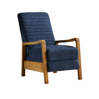 Copa Manual Recliner Lounge Chair, Brown Wood, Navy Blue Channel Tufted -BM321744