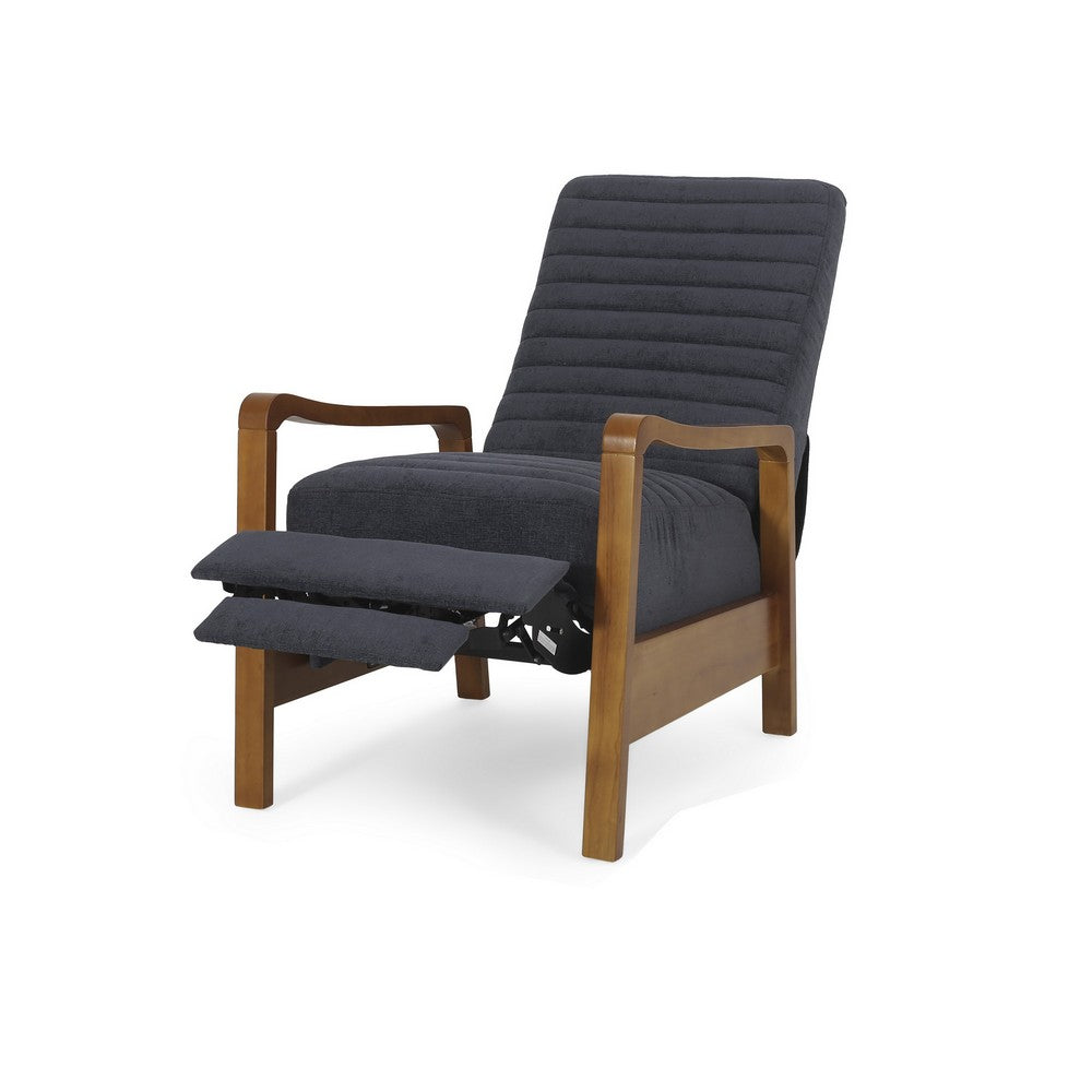 Copa Manual Recliner Chair, Brown Wood, Slate Gray Channel Stitched Fabric -BM321745