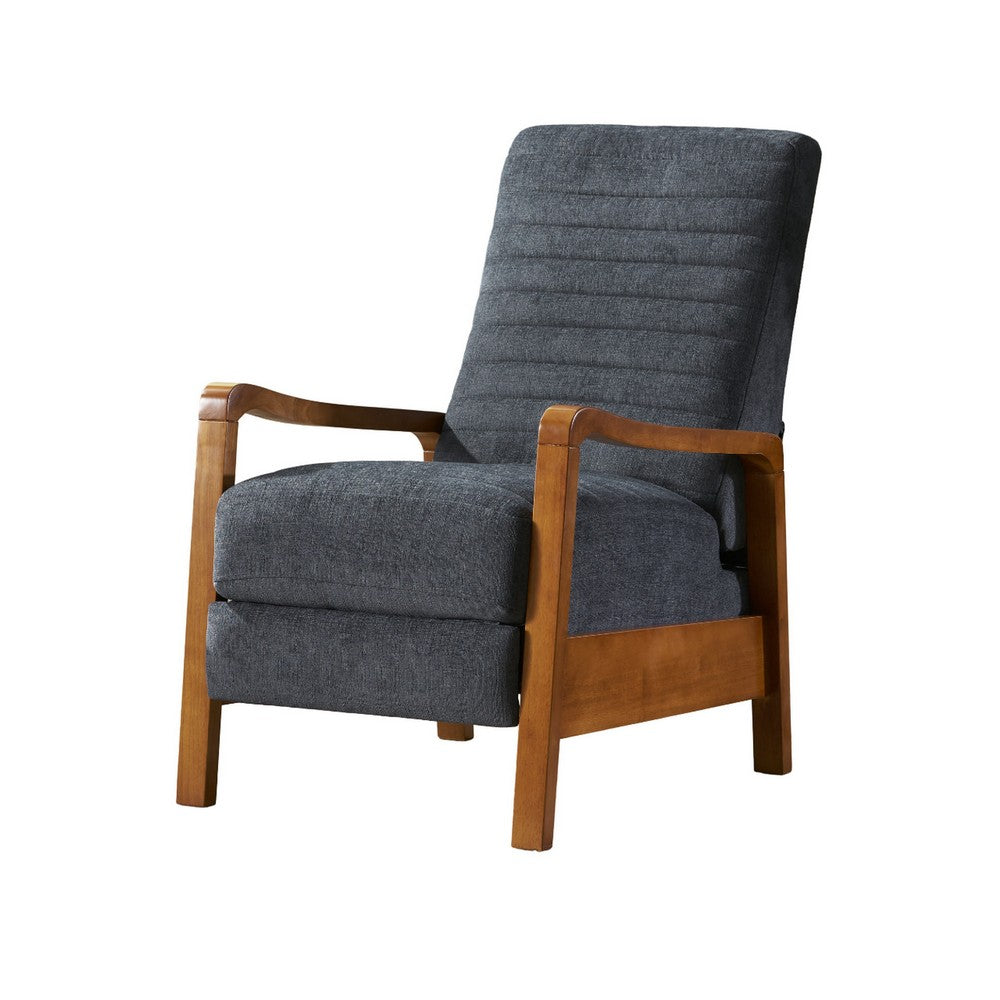Copa Manual Recliner Chair, Brown Wood, Slate Gray Channel Stitched Fabric -BM321745