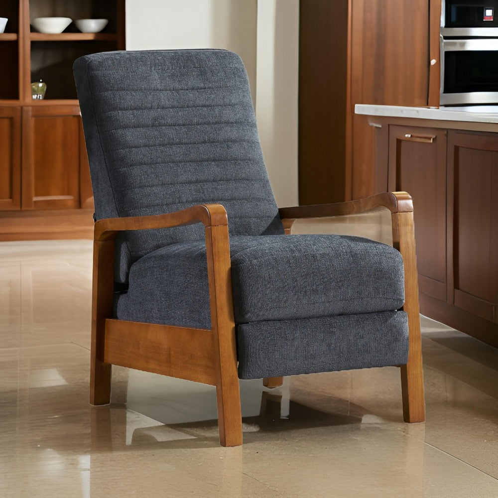 Copa Manual Recliner Chair, Brown Wood, Slate Gray Channel Stitched Fabric -BM321745