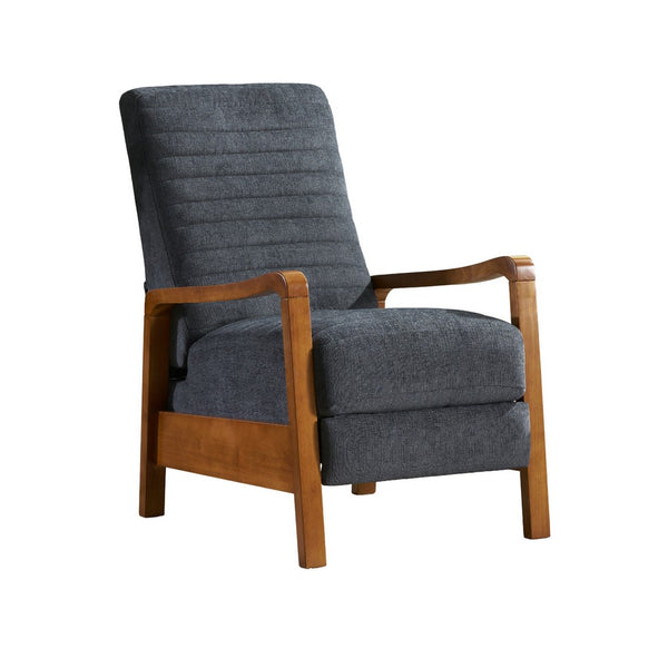 Copa Manual Recliner Chair, Brown Wood, Slate Gray Channel Stitched Fabric -BM321745