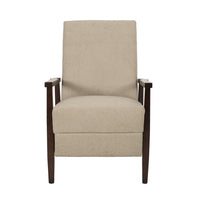 Yahya Manual Recliner Chair, Ergonomic Brown Rubberwood, Sand Beige Fabric -BM321747