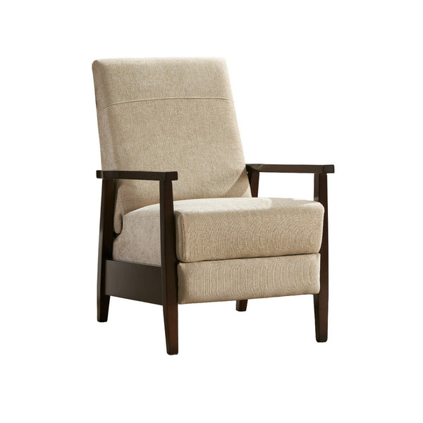 Yahya Manual Recliner Chair, Ergonomic Brown Rubberwood, Sand Beige Fabric -BM321747