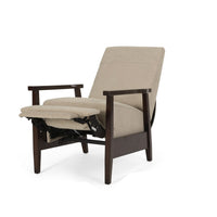 Yahya Manual Recliner Chair, Ergonomic Brown Rubberwood, Sand Beige Fabric -BM321747