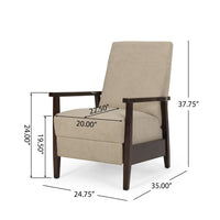 Yahya Manual Recliner Chair, Ergonomic Brown Rubberwood, Sand Beige Fabric -BM321747