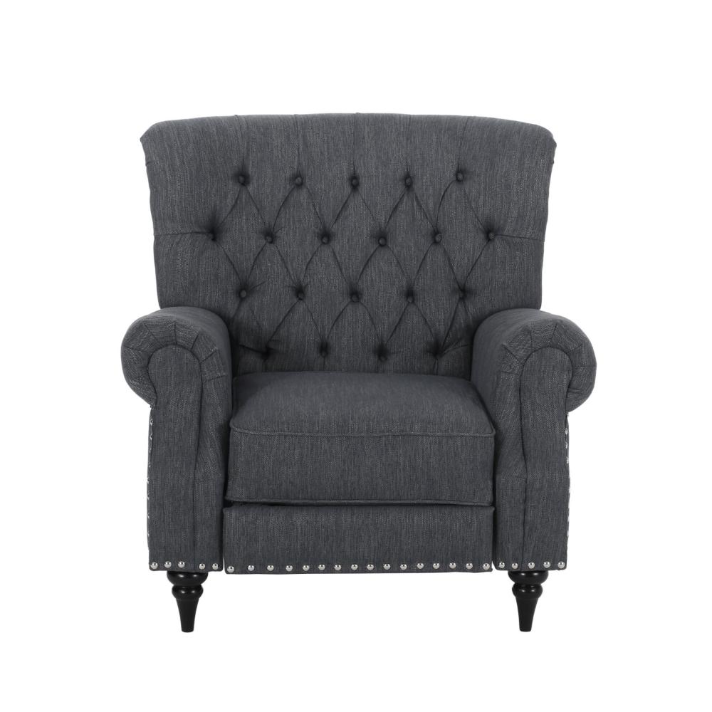 Pushback Recliner Chair, Rivet Accents, Classic Charcoal Gray Tufted Fabric -BM321748