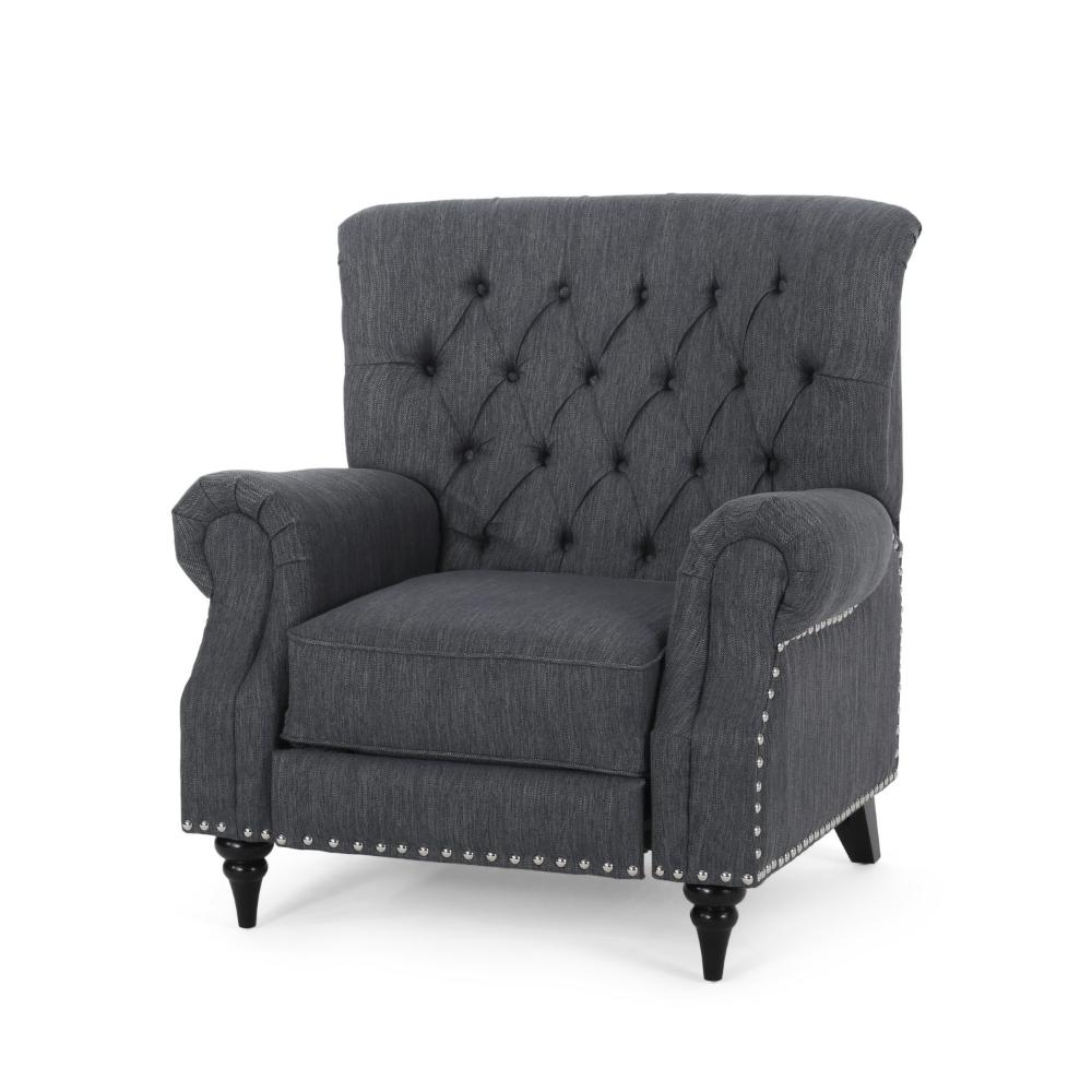 Pushback Recliner Chair, Rivet Accents, Classic Charcoal Gray Tufted Fabric -BM321748