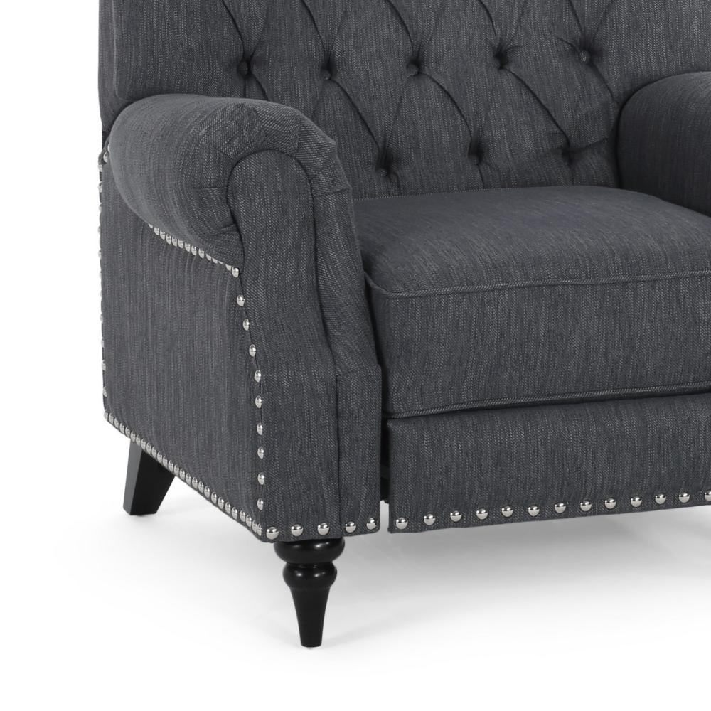 Pushback Recliner Chair, Rivet Accents, Classic Charcoal Gray Tufted Fabric -BM321748