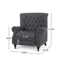 Pushback Recliner Chair, Rivet Accents, Classic Charcoal Gray Tufted Fabric -BM321748