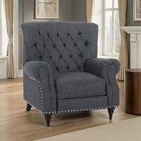 Pushback Recliner Chair, Rivet Accents, Classic Charcoal Gray Tufted Fabric -BM321748