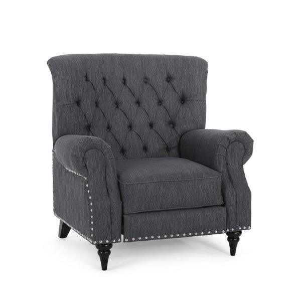 Pushback Recliner Chair, Rivet Accents, Classic Charcoal Gray Tufted Fabric