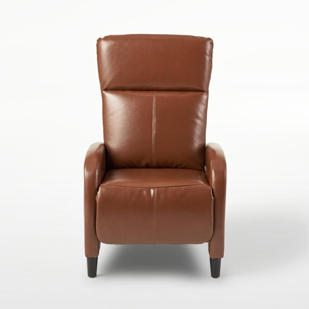 Pushback Recliner Chair, Plush Cushioned Hazelnut Brown Faux Leather -BM321749