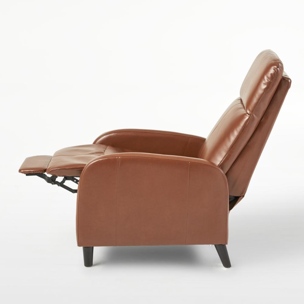 Pushback Recliner Chair, Plush Cushioned Hazelnut Brown Faux Leather -BM321749