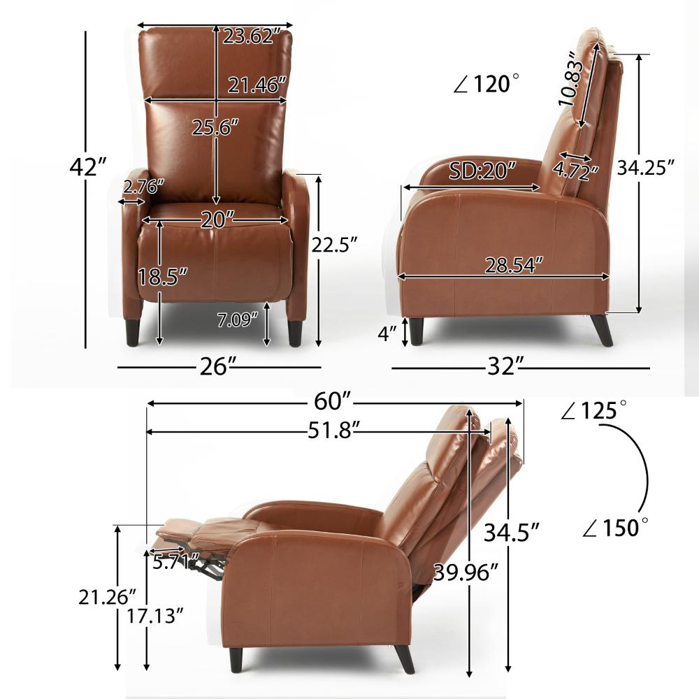 Pushback Recliner Chair, Plush Cushioned Hazelnut Brown Faux Leather -BM321749