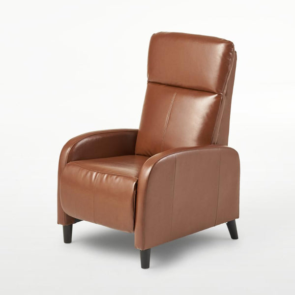 Pushback Recliner Chair, Plush Cushioned Hazelnut Brown Faux Leather