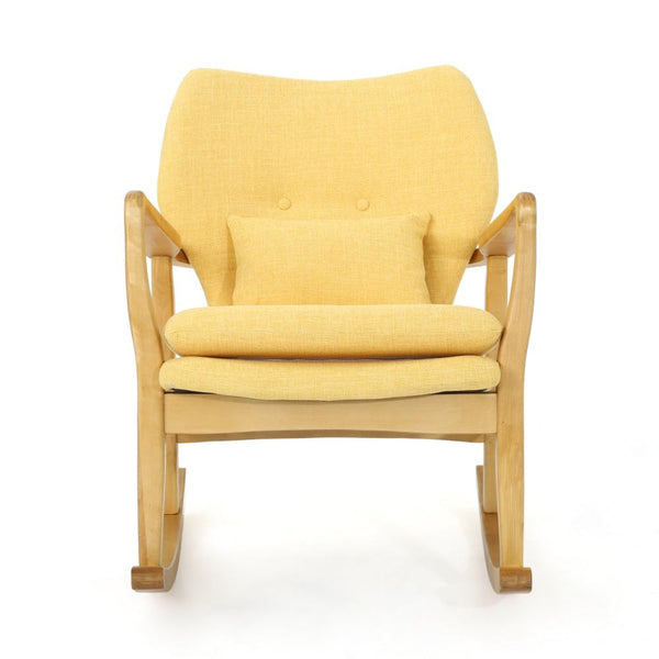 Quang Rocking Chair, Button-Tufted, Natural Brown Solid Wood, Yellow Linen -BM321751
