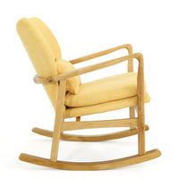 Quang Rocking Chair, Button-Tufted, Natural Brown Solid Wood, Yellow Linen -BM321751