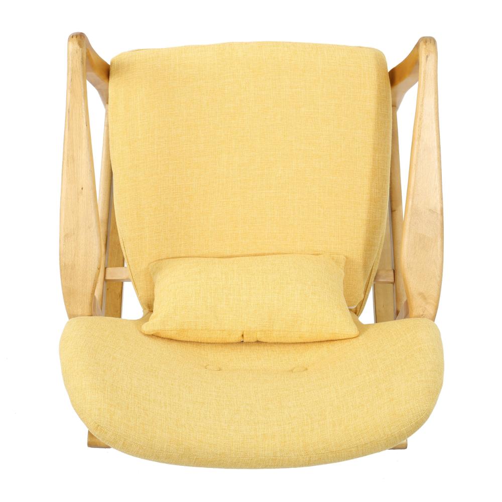 Quang Rocking Chair, Button-Tufted, Natural Brown Solid Wood, Yellow Linen -BM321751