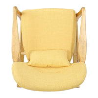 Quang Rocking Chair, Button-Tufted, Natural Brown Solid Wood, Yellow Linen -BM321751