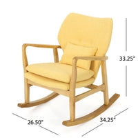 Quang Rocking Chair, Button-Tufted, Natural Brown Solid Wood, Yellow Linen -BM321751