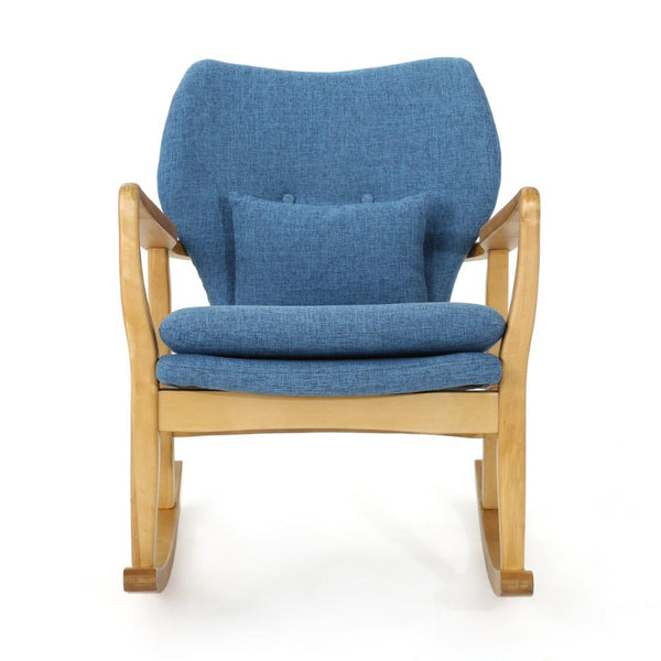 Quang Rocking Chair, Button-Tufted, Natural Brown Solid Wood, Gray Linen -BM321752