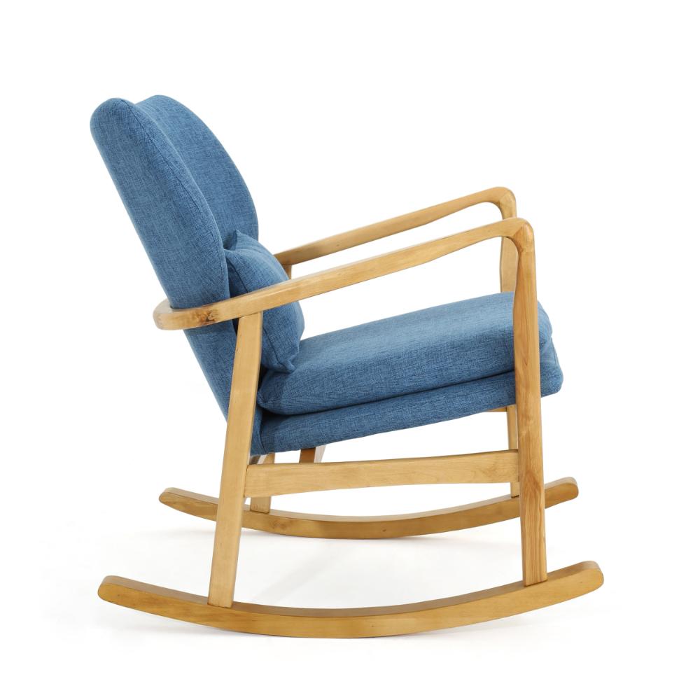 Quang Rocking Chair, Button-Tufted, Natural Brown Solid Wood, Gray Linen -BM321752