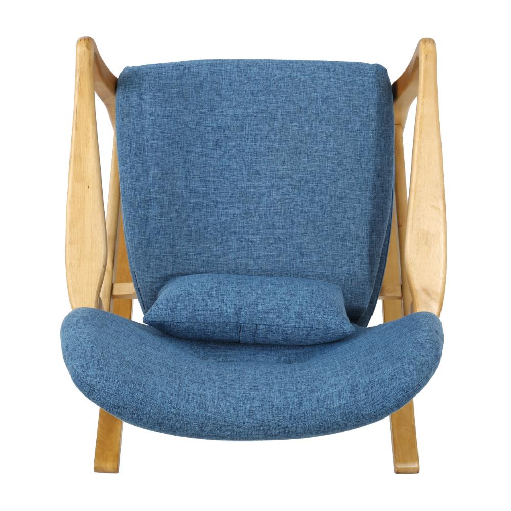 Quang Rocking Chair, Button-Tufted, Natural Brown Solid Wood, Gray Linen -BM321752