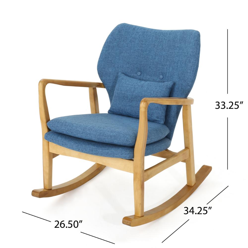Quang Rocking Chair, Button-Tufted, Natural Brown Solid Wood, Gray Linen -BM321752