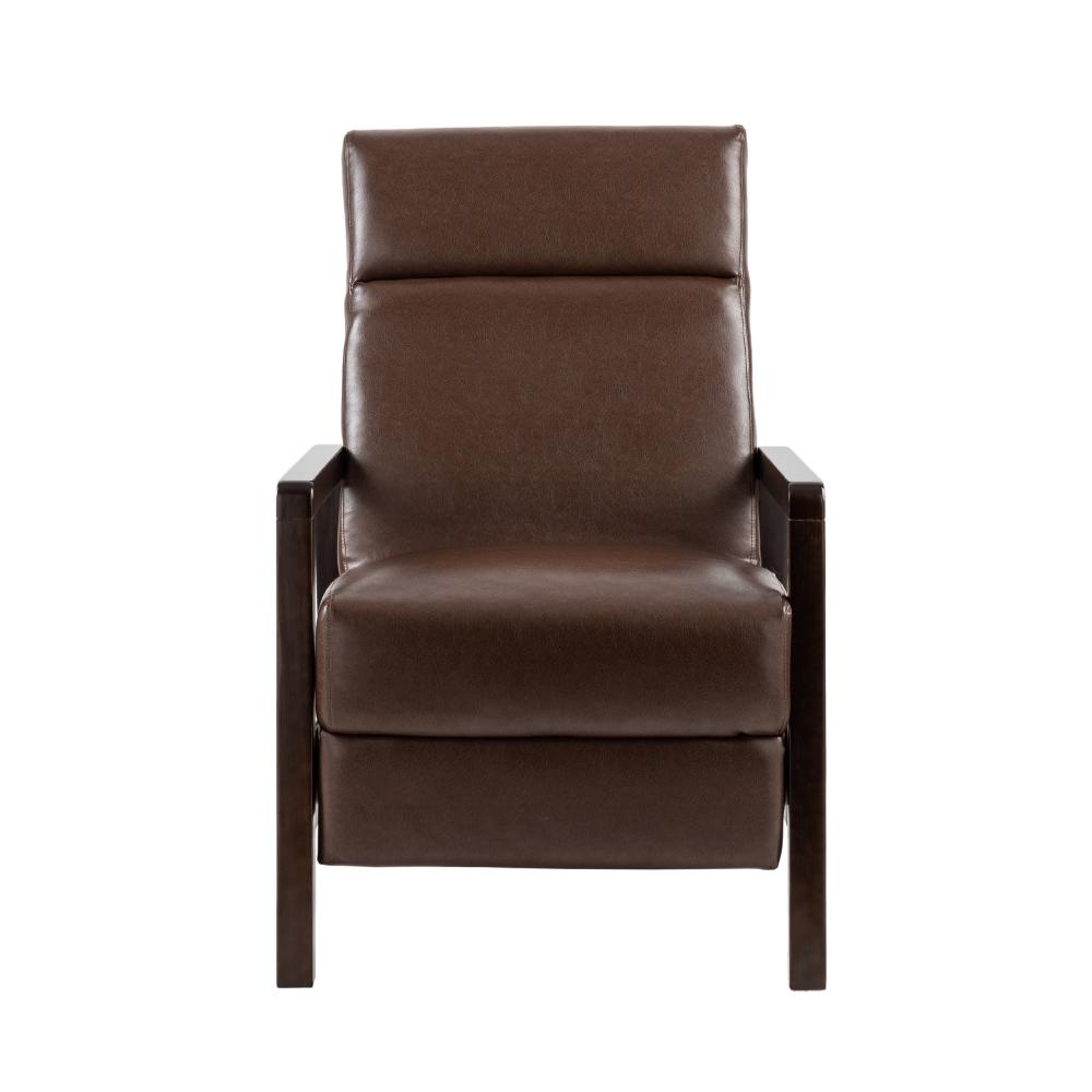 Ennie Pushback Recliner, Compact Rubberwood Frame, Dark Brown Faux Leather -BM321753