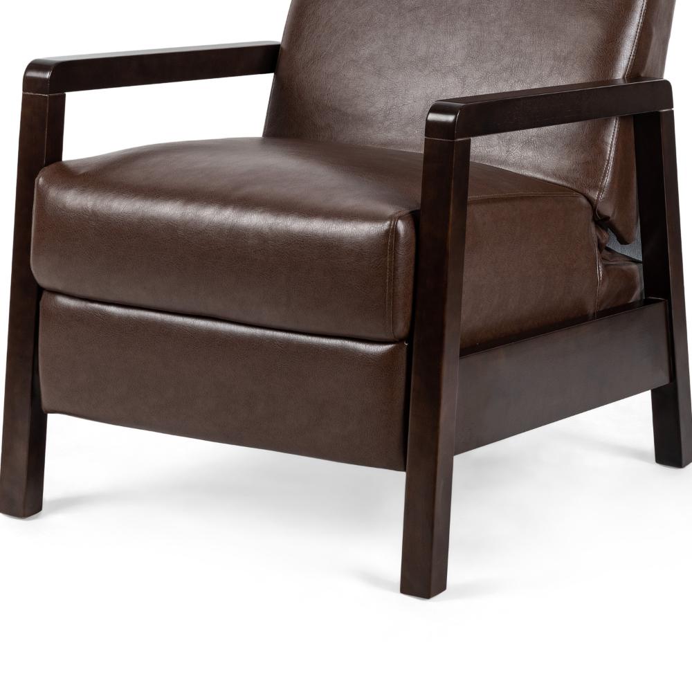 Ennie Pushback Recliner, Compact Rubberwood Frame, Dark Brown Faux Leather -BM321753