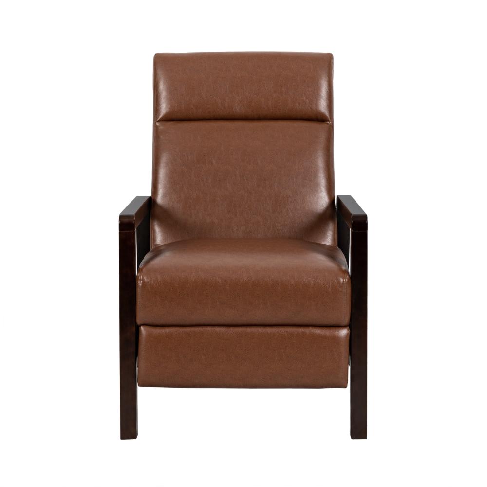 Ennie Pushback Recliner, Compact, Rubberwood, Light Brown Faux Leather -BM321754