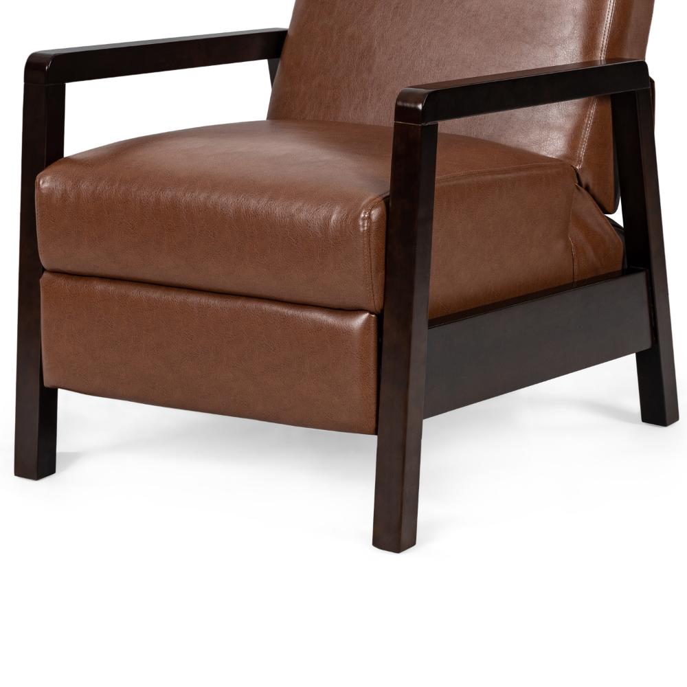 Ennie Pushback Recliner, Compact, Rubberwood, Light Brown Faux Leather -BM321754