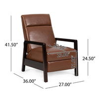 Ennie Pushback Recliner, Compact, Rubberwood, Light Brown Faux Leather -BM321754
