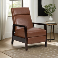 Ennie Pushback Recliner, Compact, Rubberwood, Light Brown Faux Leather -BM321754