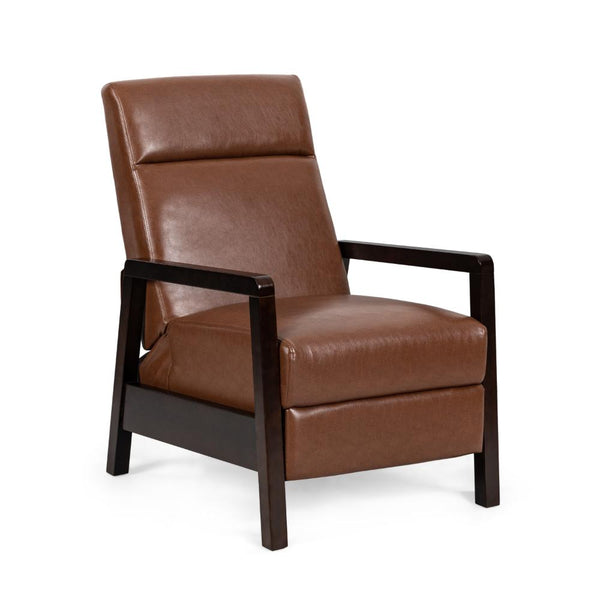 Ennie Pushback Recliner, Compact, Rubberwood, Light Brown Faux Leather