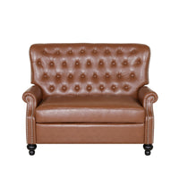 Oversized Recliner Chair, Rivets, Tufted Back Light Brown Faux Leather -BM321758