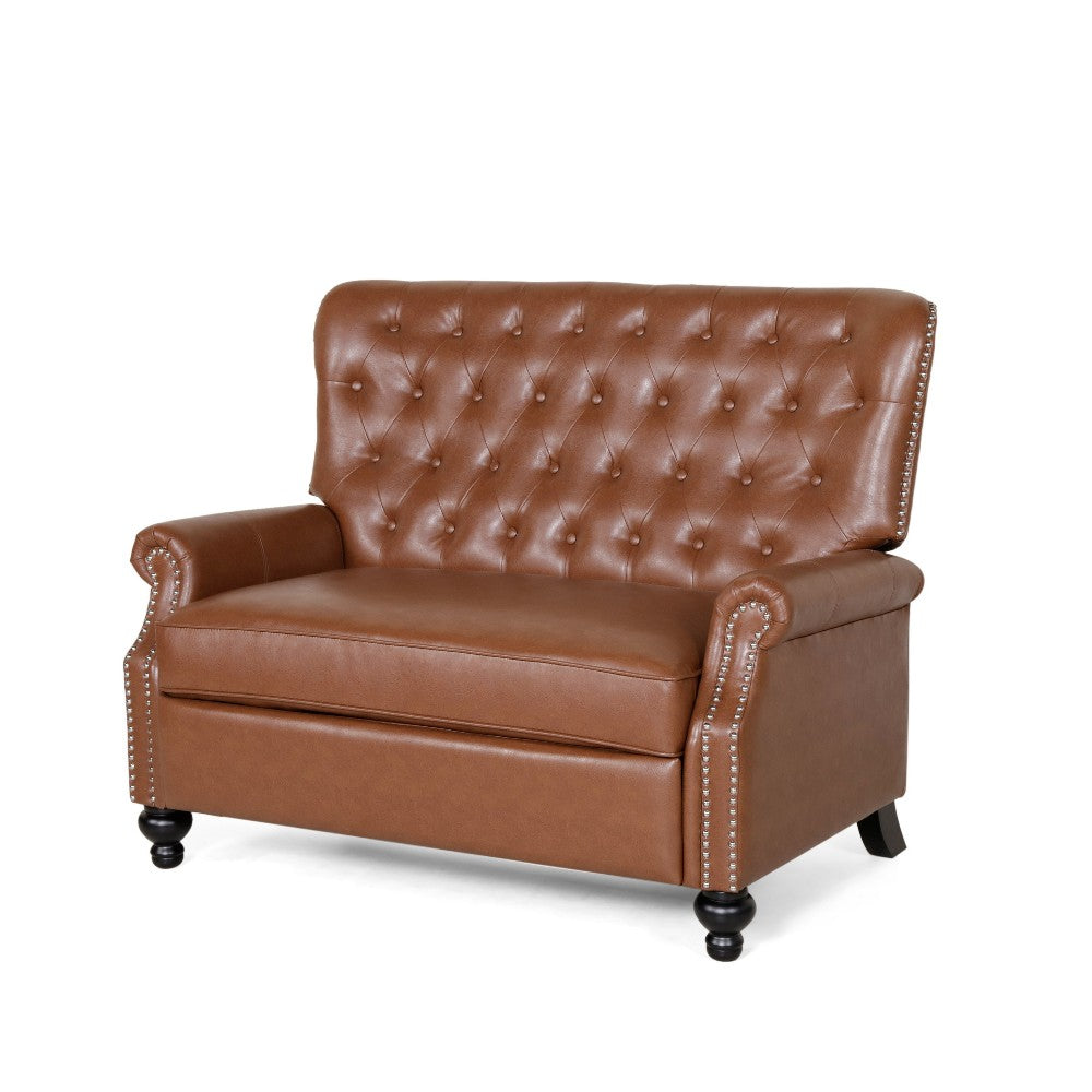 Oversized Recliner Chair, Rivets, Tufted Back Light Brown Faux Leather -BM321758