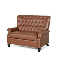 Oversized Recliner Chair, Rivets, Tufted Back Light Brown Faux Leather -BM321758
