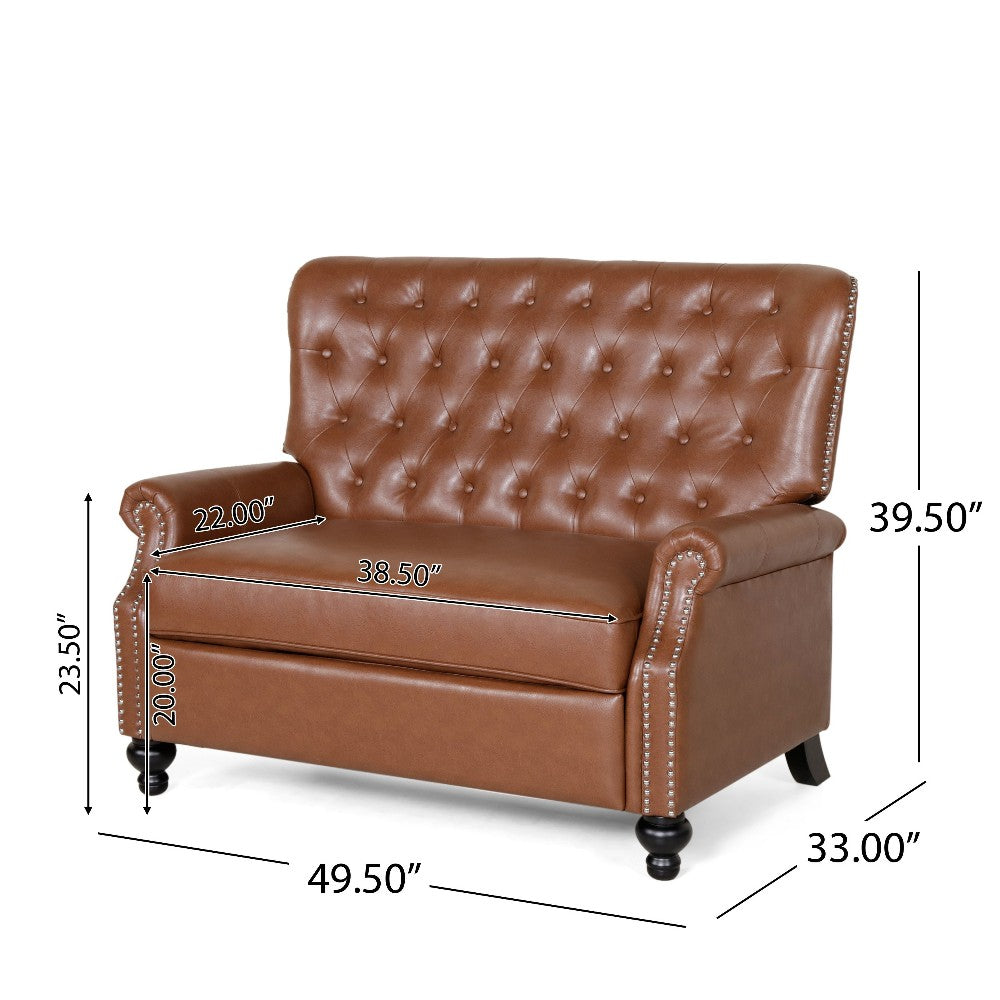 Oversized Recliner Chair, Rivets, Tufted Back Light Brown Faux Leather -BM321758