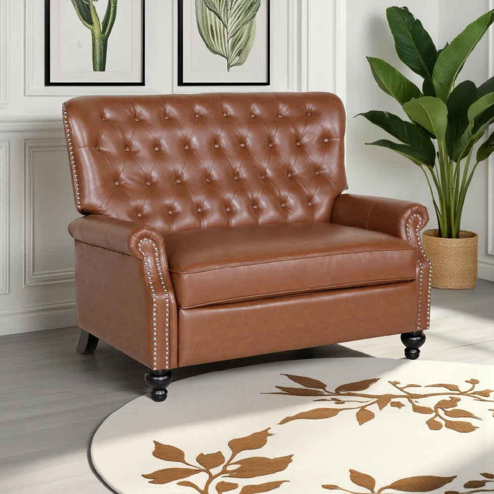Oversized Recliner Chair, Rivets, Tufted Back Light Brown Faux Leather -BM321758